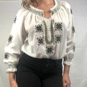 Vintage 70s Embroidered Made in Greece Peasant Top Medium
